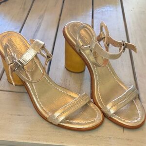 Anthropology Bernardo Gold Leather Block Heel Sandals size 10